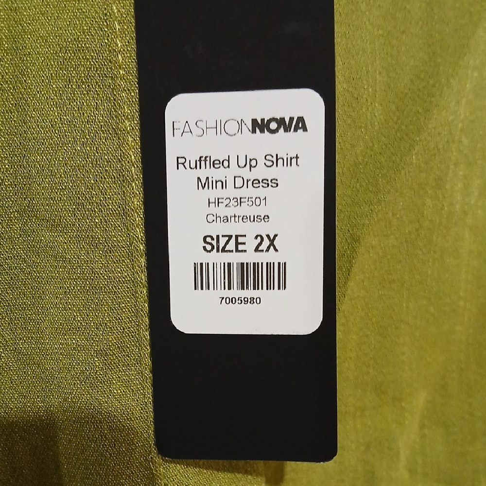 Fashion Nova Chartreuse Ruffled Button-Up Mini Dress with Waist Tie NWT - Picture 2 of 4